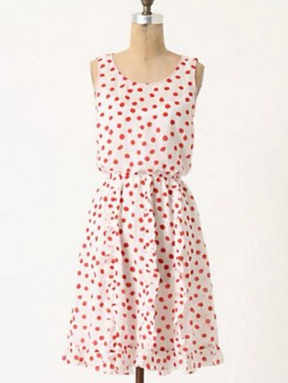 Anthropologie size 8 White Dress with Red Polka Dots